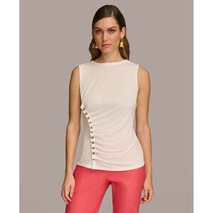 Donna Karan New York Women's Button Trim Sleeveless Top Size L White MSRP $69